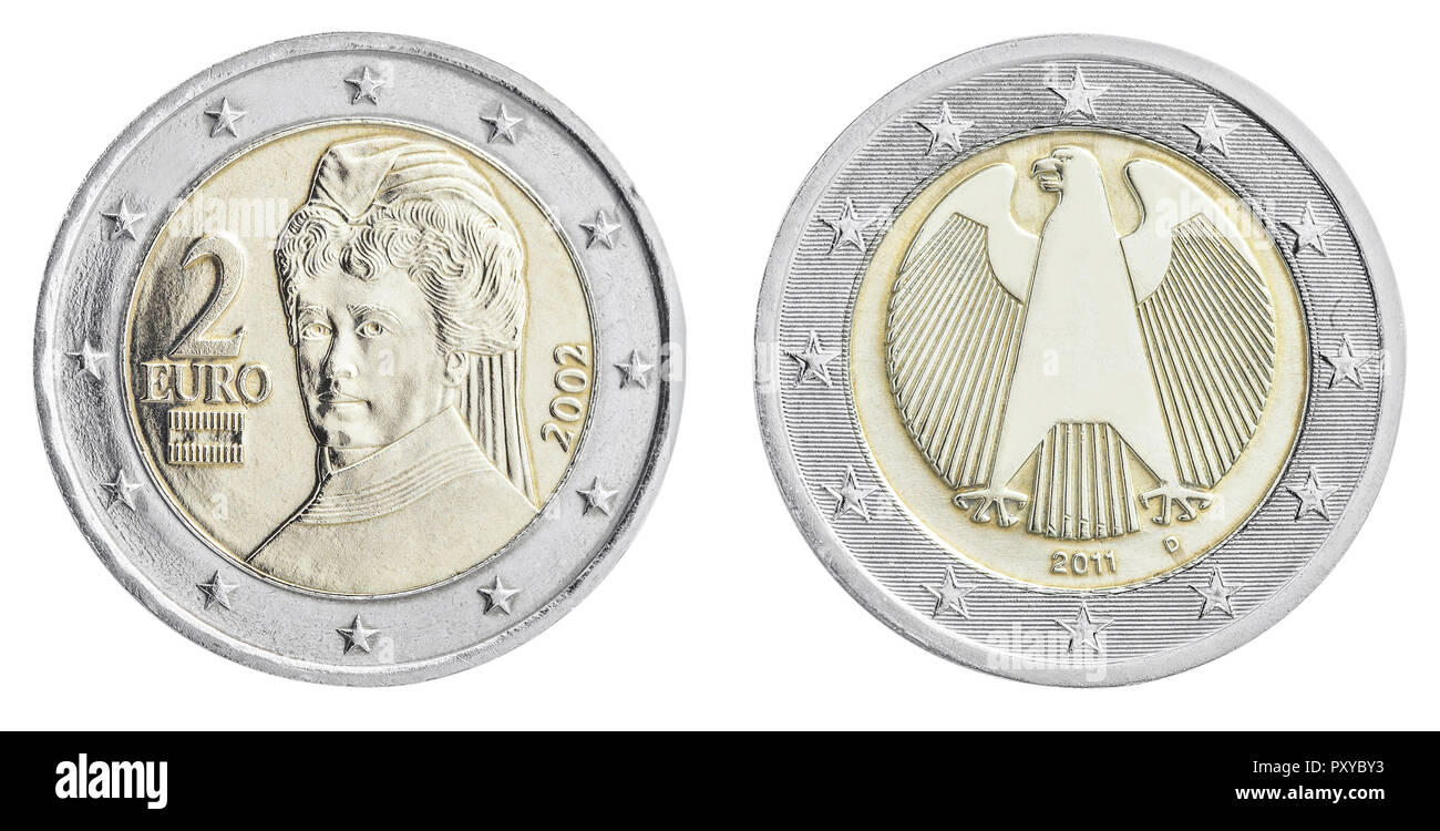 2 Euro-muenzen, Deutschland und Österreich, Rueckseiten Banque D'Images