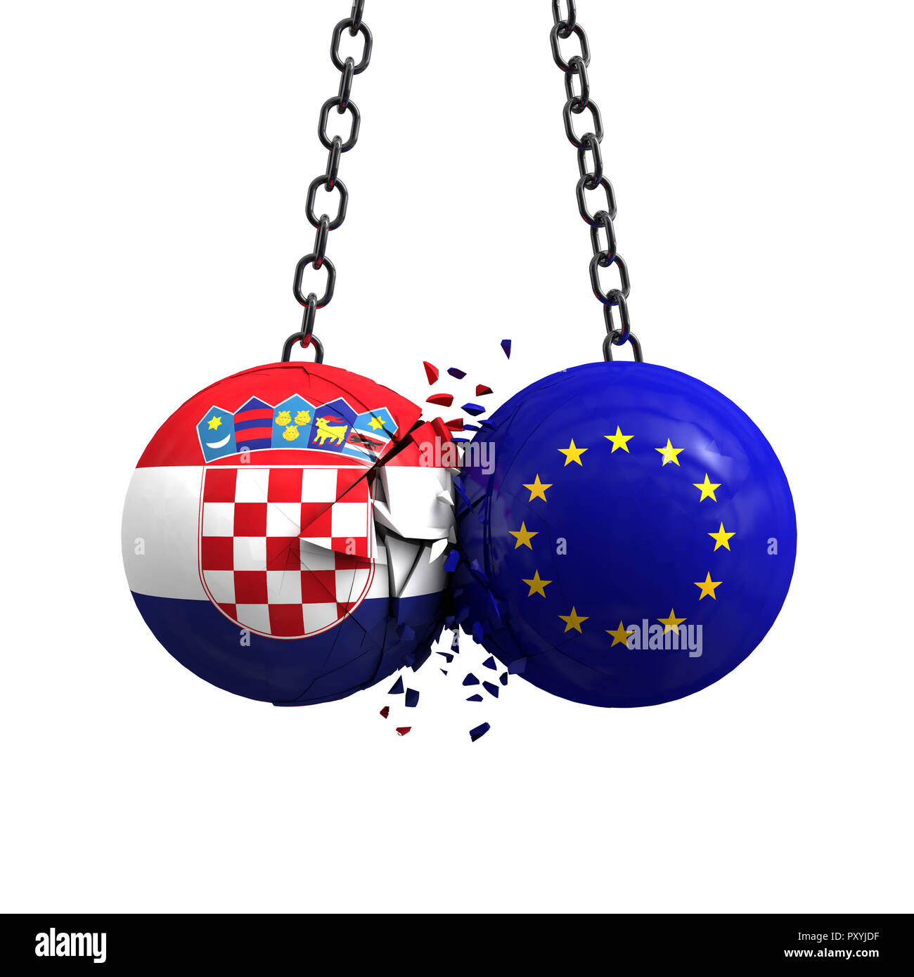 Drapeau de la Croatie et de l'Union européenne smash balles politique dans l'autre. Le Rendu 3D Banque D'Images