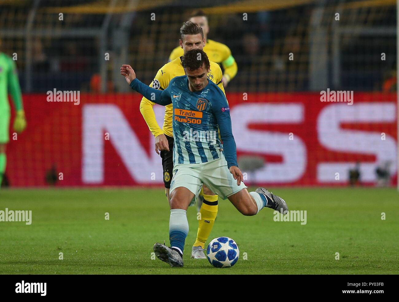 Firo : 24.10.2018, football, Ligue des Champions, saison 2018/2019, BVB, Borussia Dortmund - Atletico Madrid, simple action, Antoine GRIEZMANN, l'Atletico Madrid, plein la figure, dans le monde d'utilisation | Banque D'Images