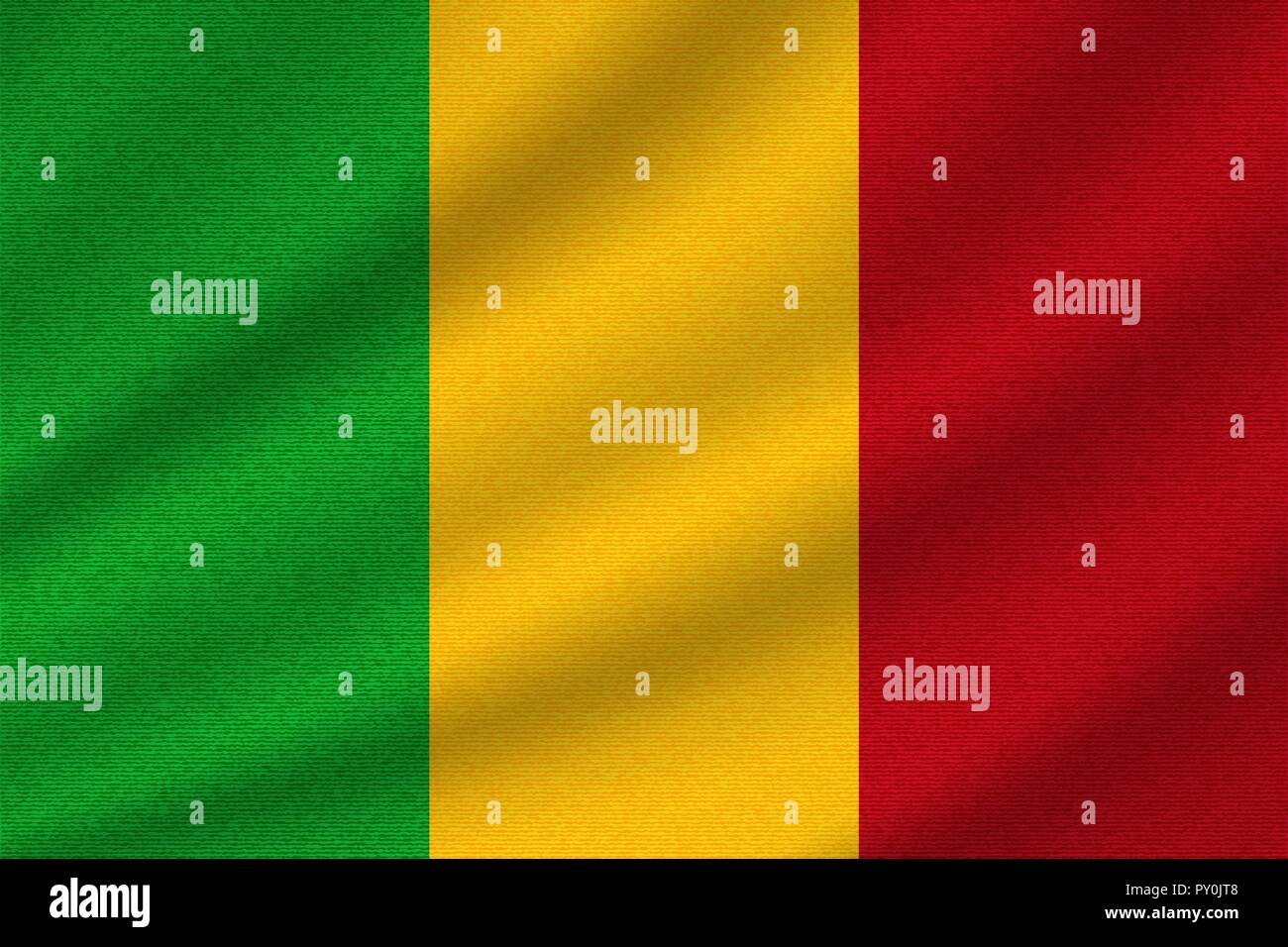 Drapeau national du Mali le tissu de coton ondulées. Vector illustration réaliste. Illustration de Vecteur
