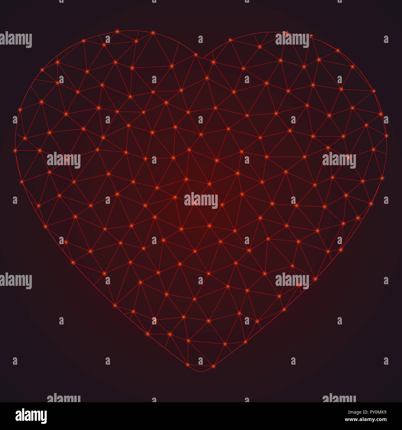 Résumé coeur polygonal de points et de lignes. Illustration de Vecteur