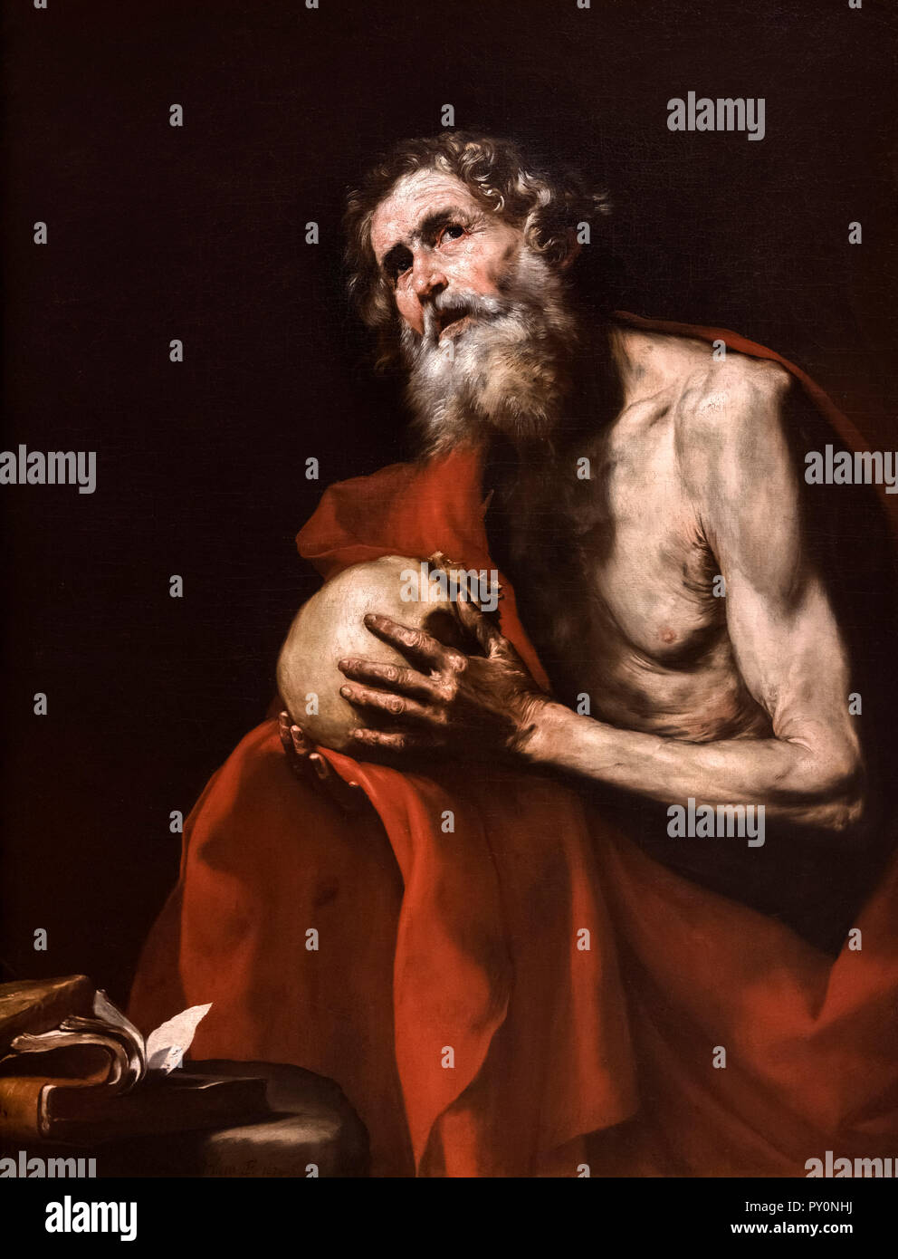 Saint Jérôme dans la Pénitence par Jusepe DE RIBERA (José de Ribera c.1588/91- 1652/6), huile sur toile, 1634 Banque D'Images