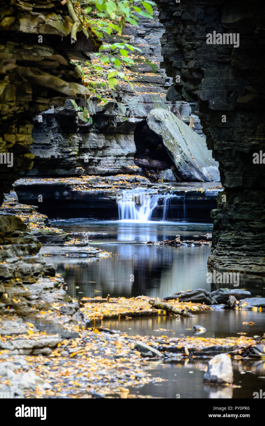 Une petite chute dans la gorge à Watkis Glen State Park Banque D'Images