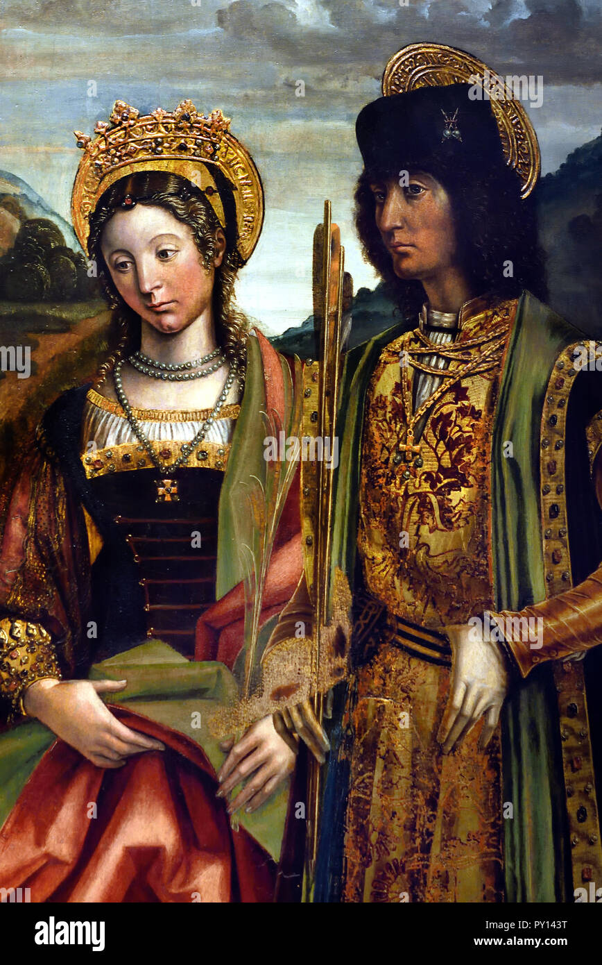 Les saints Catherine d'Alexandrie et Sebastian 1496 par Giovanni Martino Spanzotti 15e siècle en Italie, l'italien. Banque D'Images