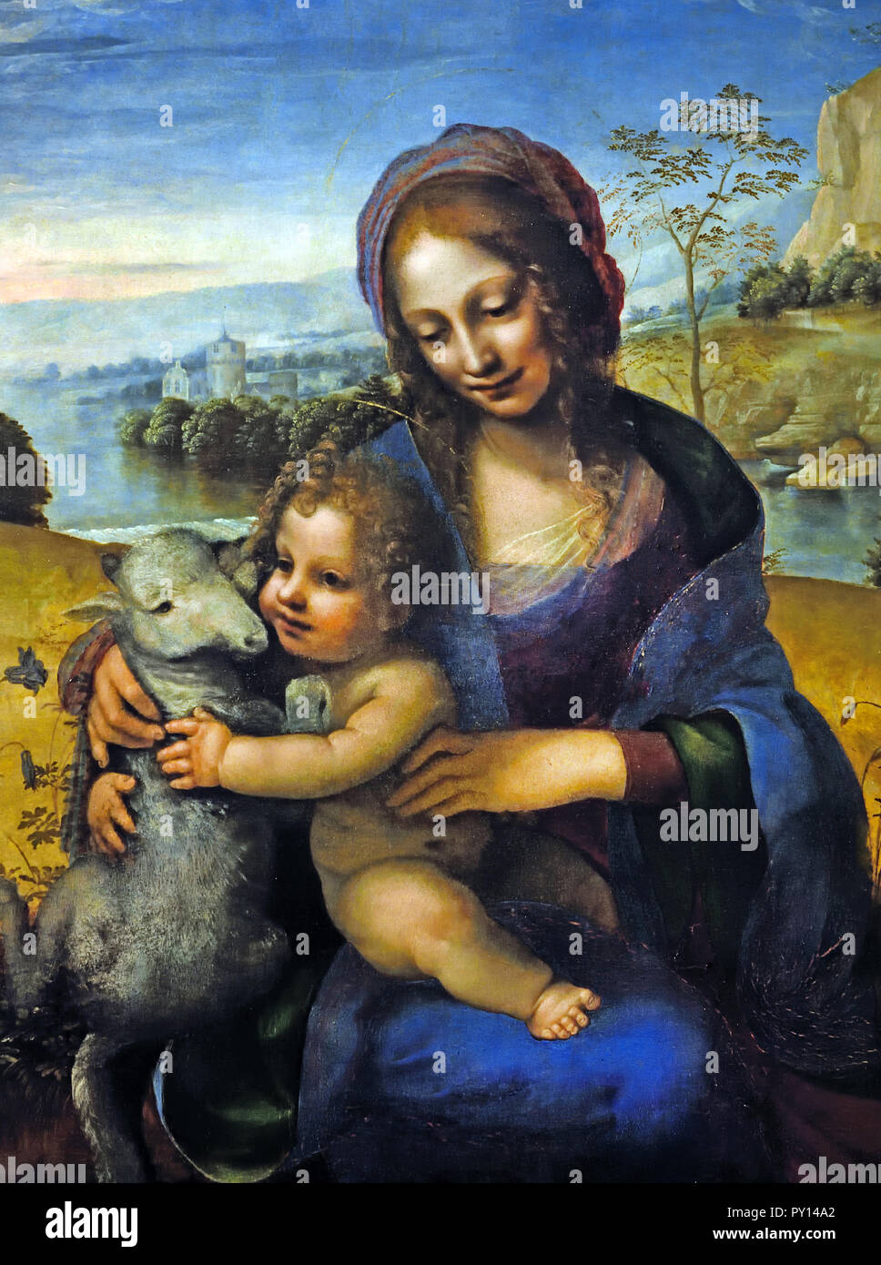 Madone et enfant avec un agneau (1480-1510) Fernando Llanos 15-16e siècle, peintre espagnol Banque D'Images