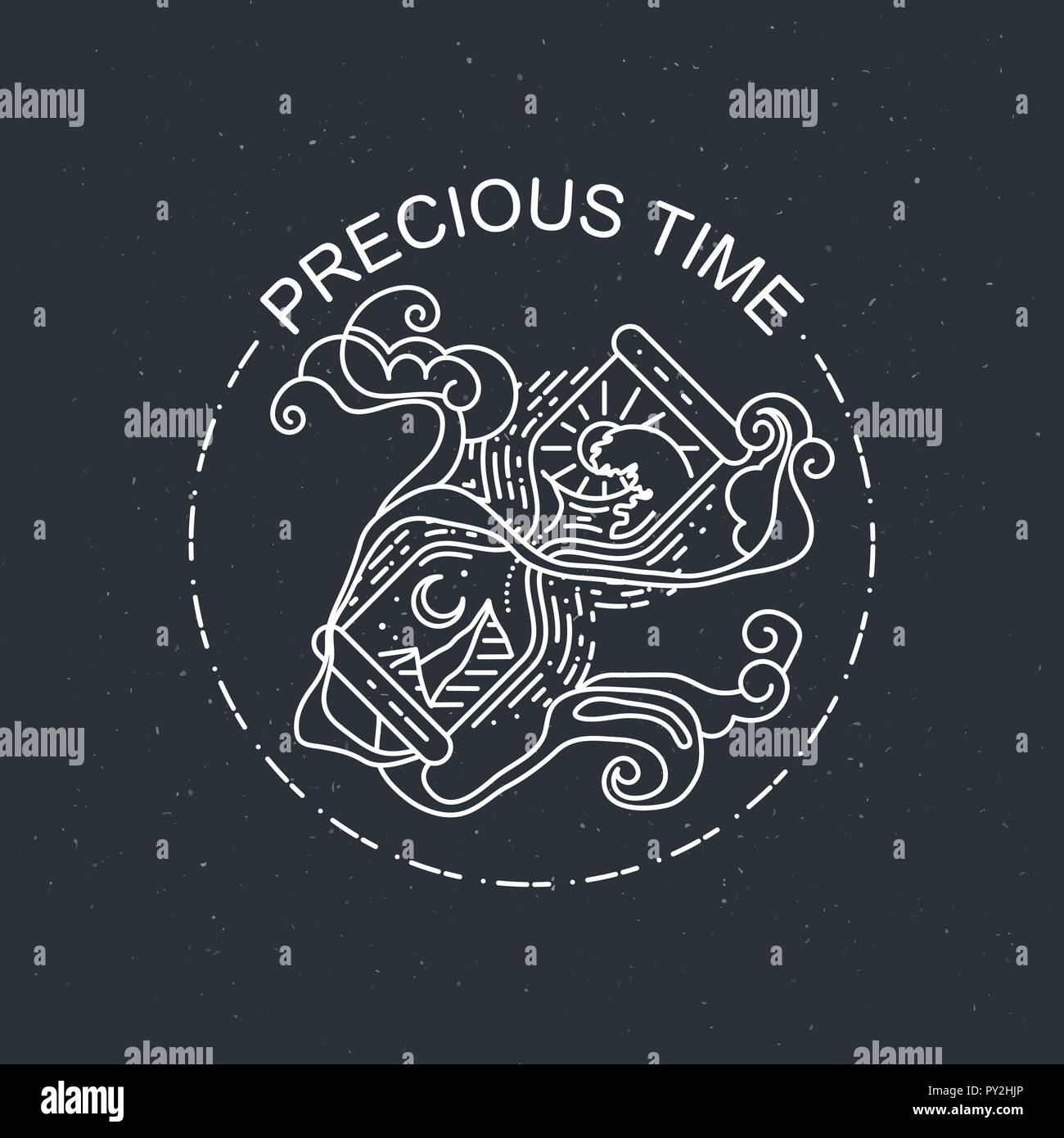 Un temps précieux. Hourglass sacrée - linéaire style design illustration isolé. Concept art vecteur de tatouage Illustration de Vecteur