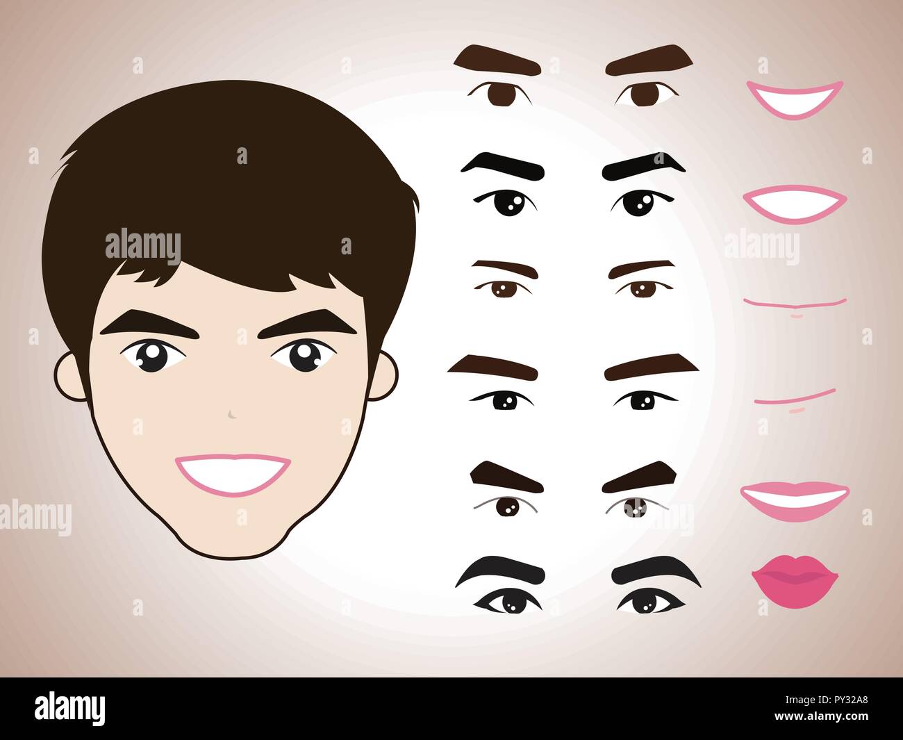 Cartoon character pack design d'émotions faciales des éléments isolés vector illustration Illustration de Vecteur