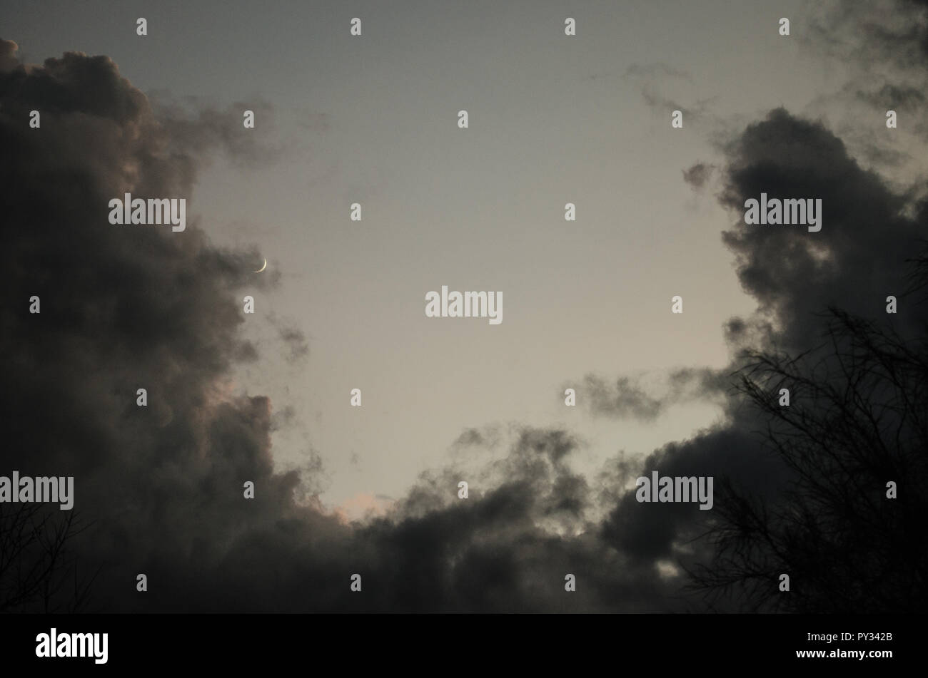 Nuages dans la lumière de la lune, la lune accompagné par des nuages en forme de coton dans la lumière de la nuit, beau fonds de motivation pour Banque D'Images
