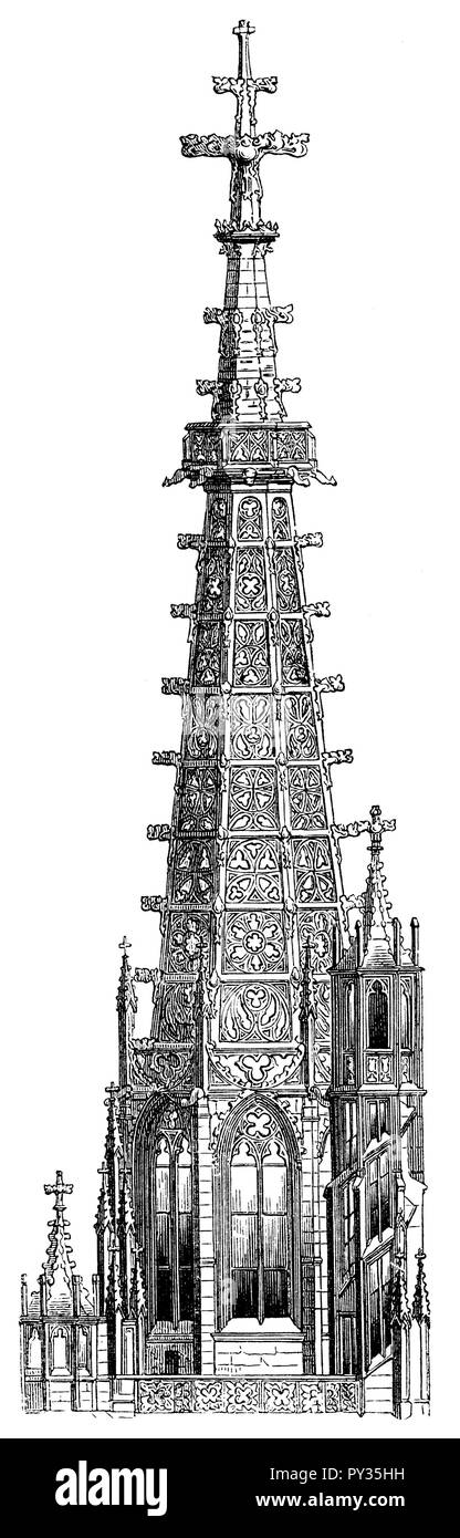 Église Frauenkirche en Esslingen : sommet de la tour, 1870 Banque D'Images
