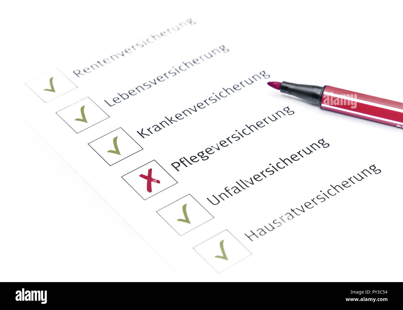 Checkliste für Versicherungen Banque D'Images
