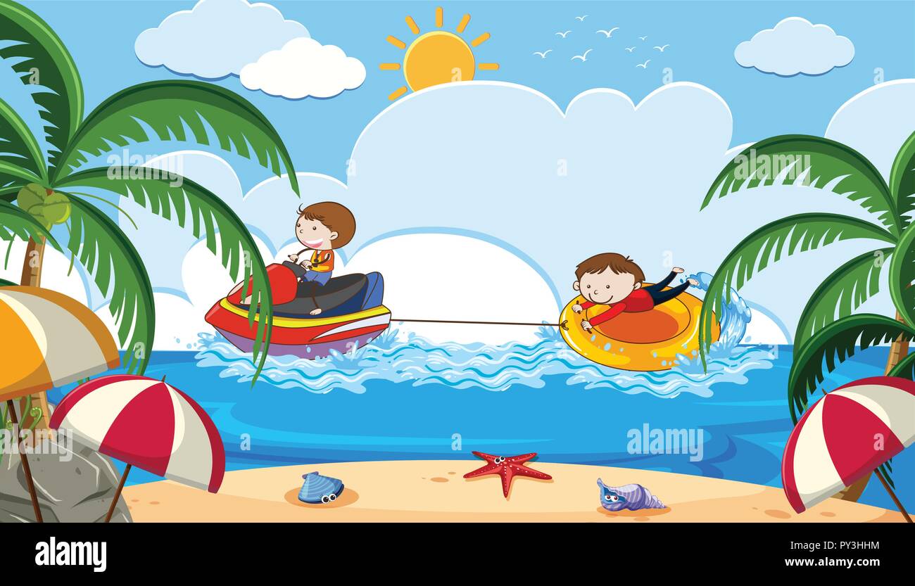 Une illustration de l'activité Jet Ski Plage Illustration de Vecteur