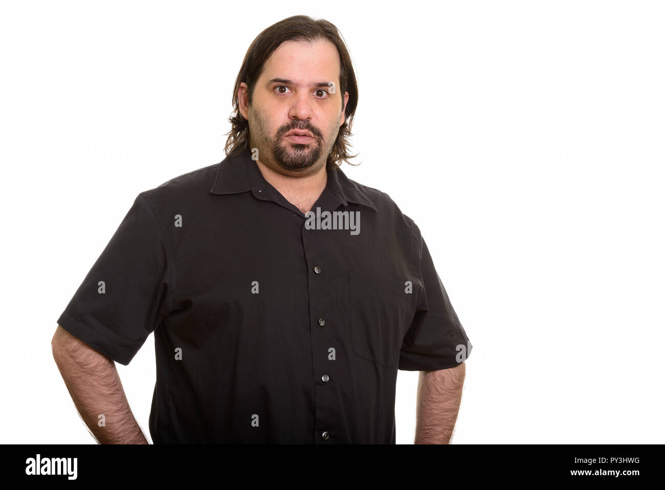 Fat Man avec les yeux grand ouverts Banque D'Images