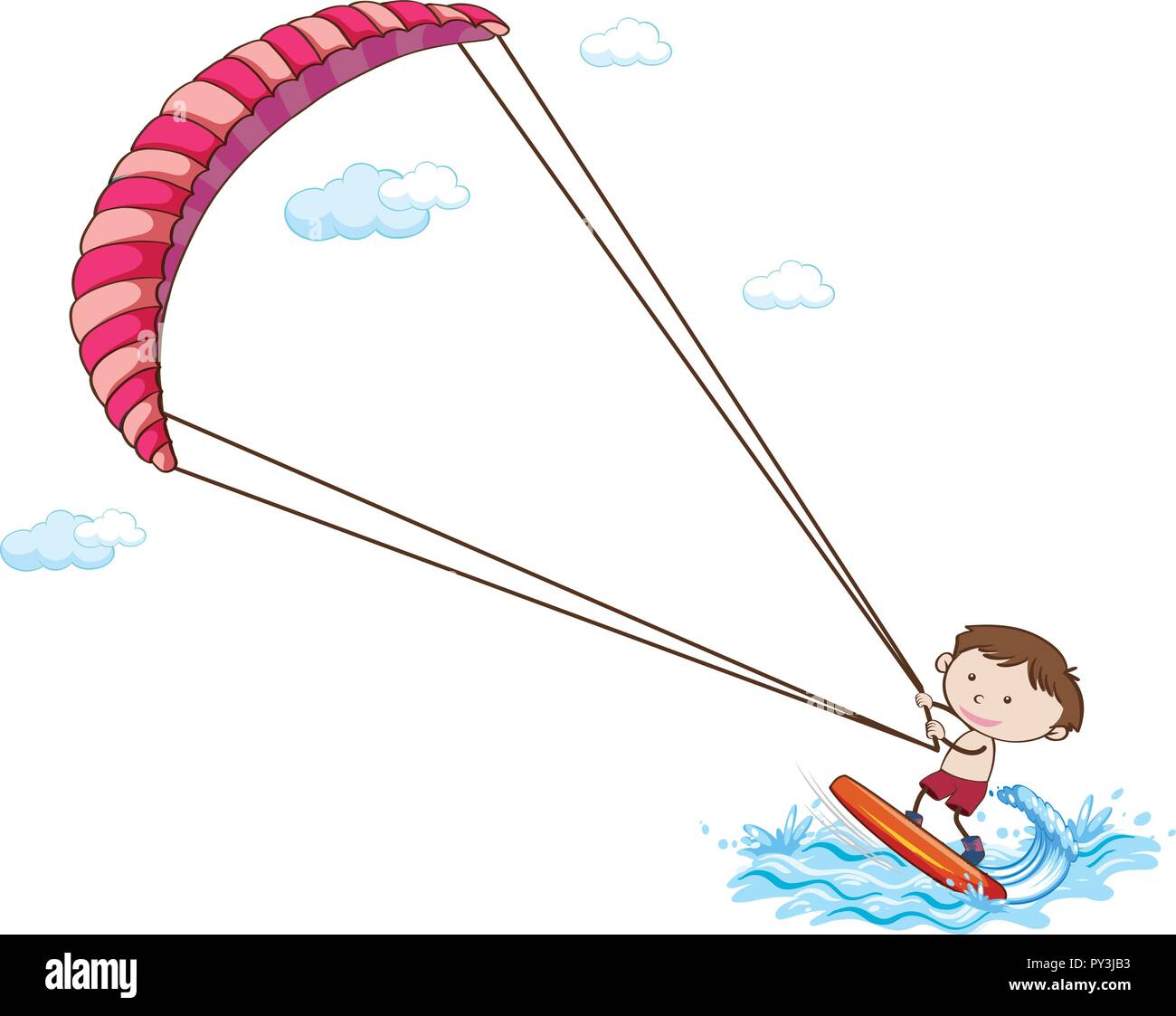 Un garçon le kitesurf sur fond blanc illustration Illustration de Vecteur