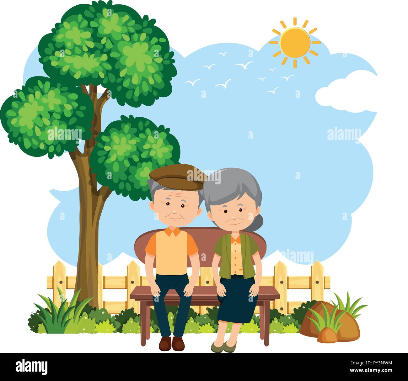 Couple Assis Sur Un Banc Avec Vue Sur La Colline On