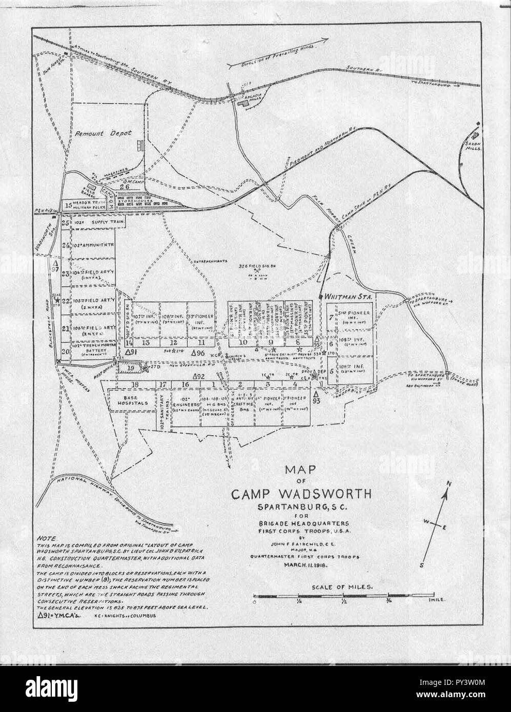 Camp Wadsworth, Caroline du Sud (carte). Banque D'Images