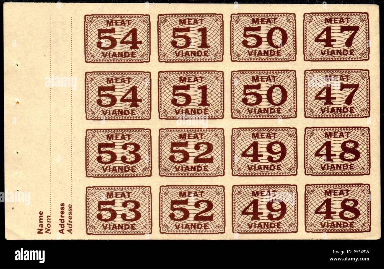 La viande du Canada timbres de rationnement, circa 1943. Banque D'Images