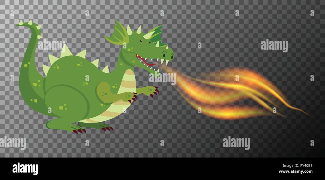 Feu du dragon vert sur fond transparent illustration Illustration de Vecteur