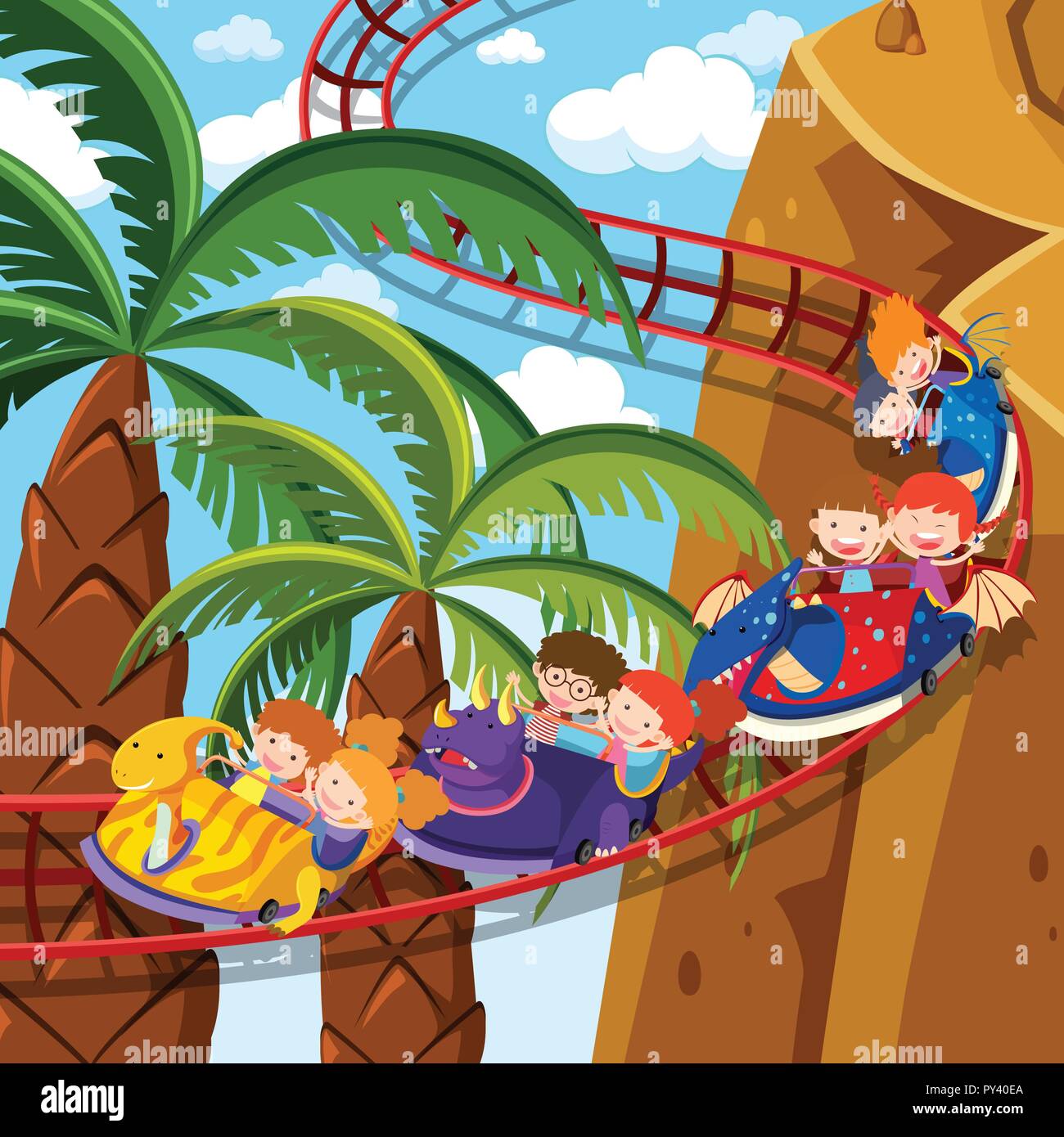 Les enfants équitation roller coaster illustration Illustration de Vecteur