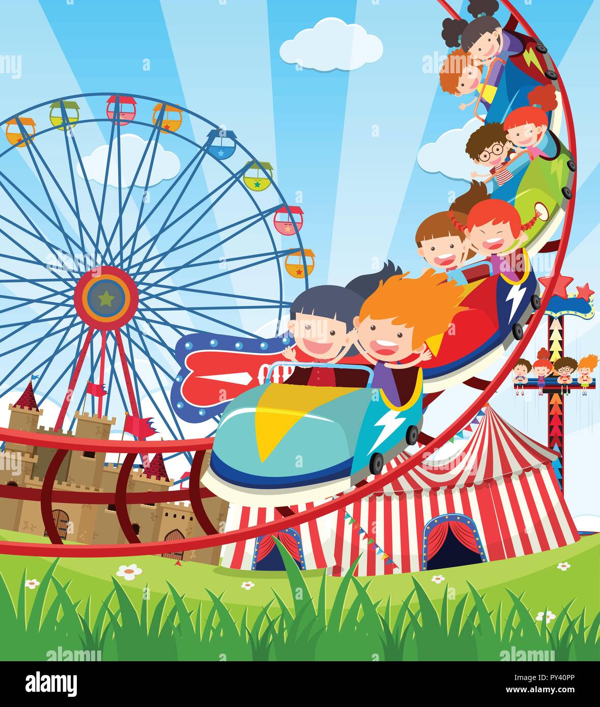 Les enfants équitation roller coaster illustration Illustration de Vecteur
