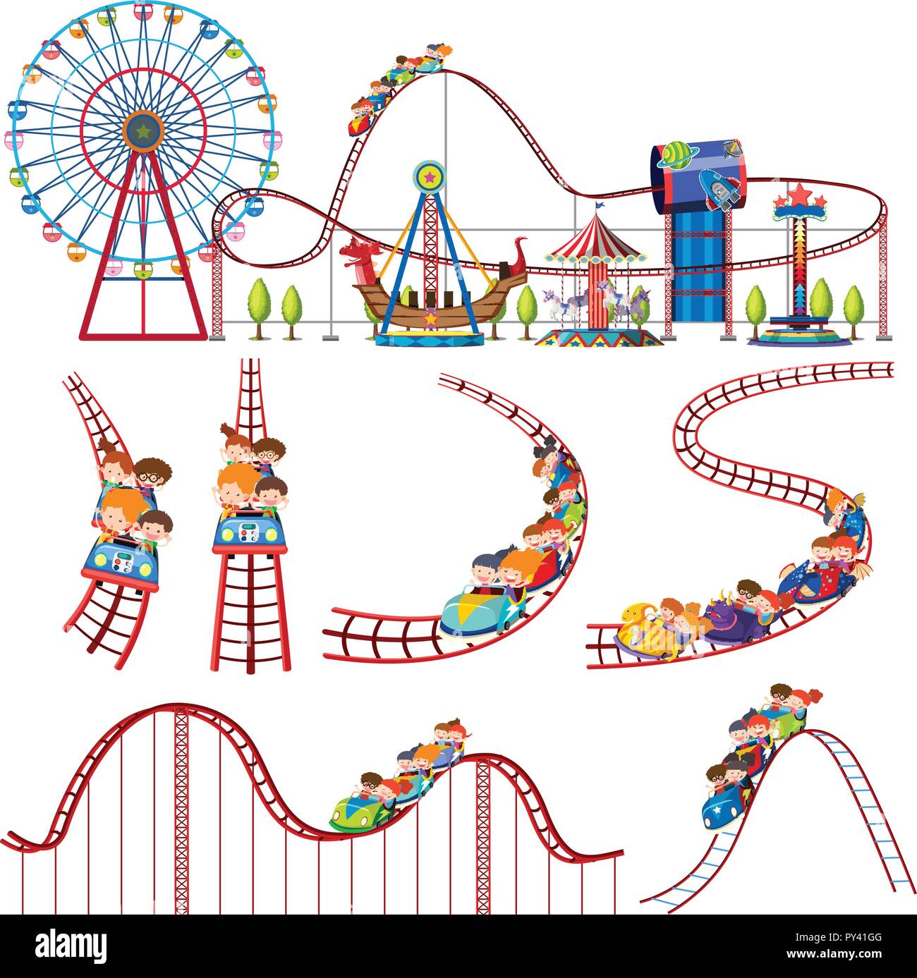 Un ensemble d'amusement park roller coaster illustration Illustration de Vecteur