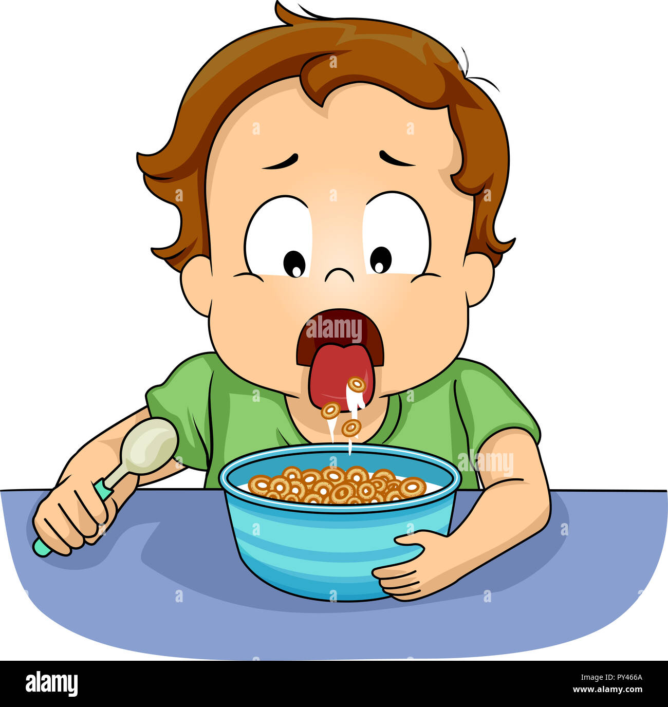 Illustration D'un Enfant Tout-Petit Garçon Retour À L'alimentation Crachant  Un Bol De Céréales Photo Stock - Alamy
