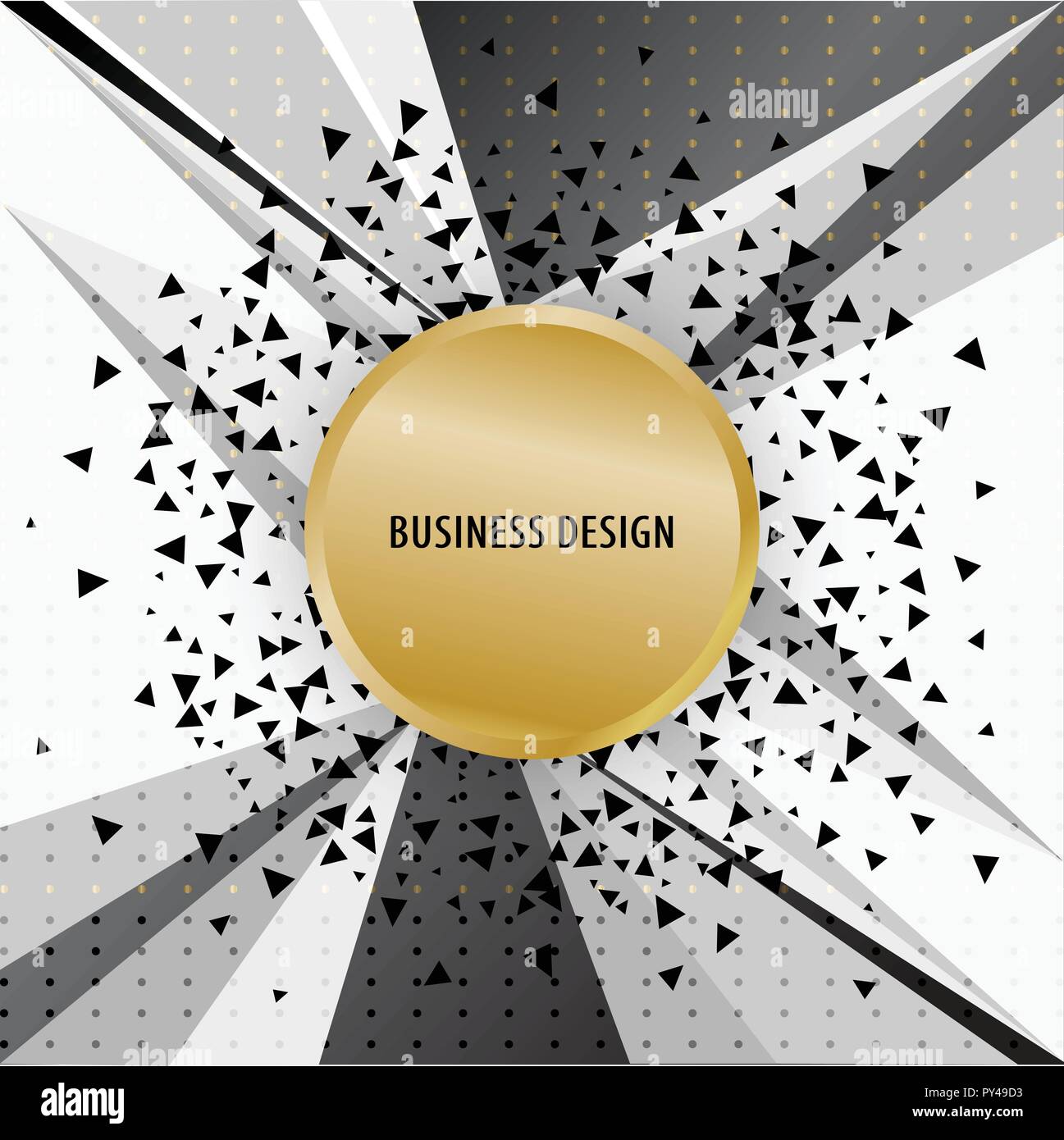 Résumé fond. Cercle d'or sur fond blanc avec des petits trianlges noir. Arrière-plan de la technologie Illustration de Vecteur