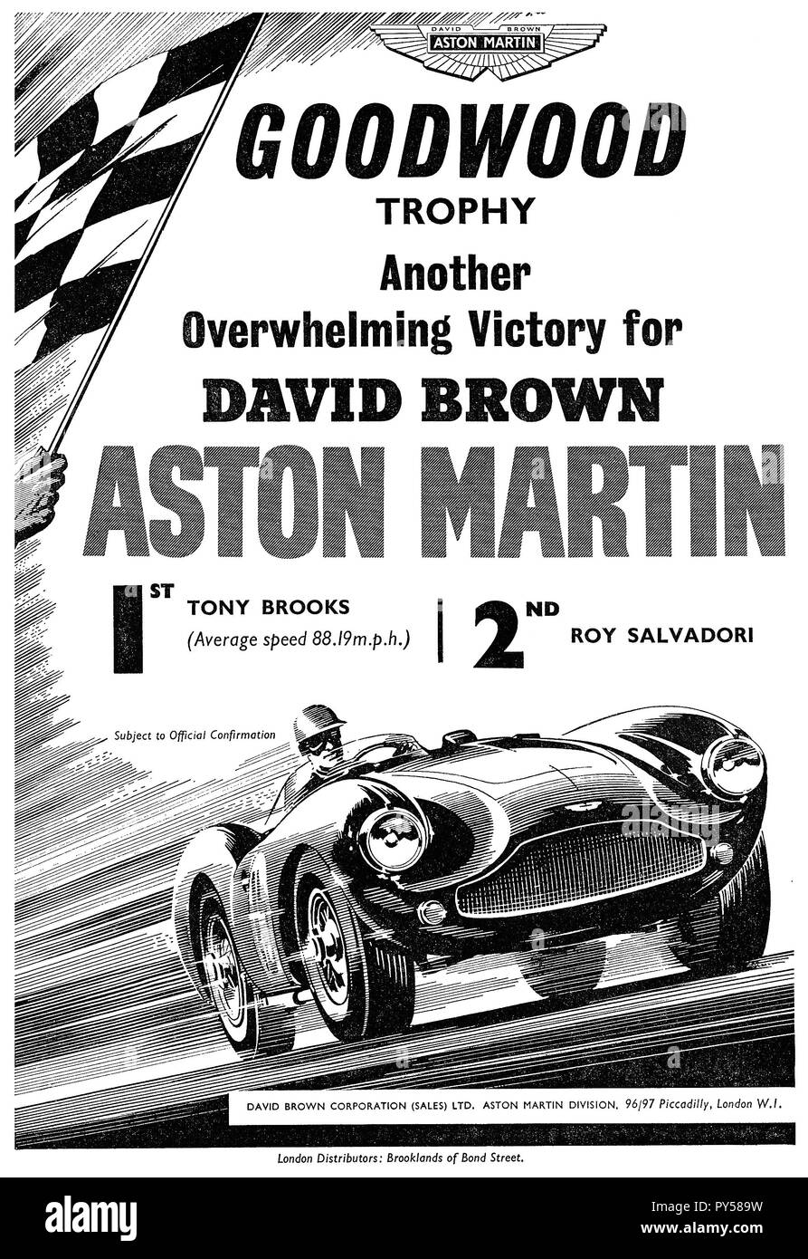 1956 La publicité pour les voitures de course d'Aston Martin. Banque D'Images