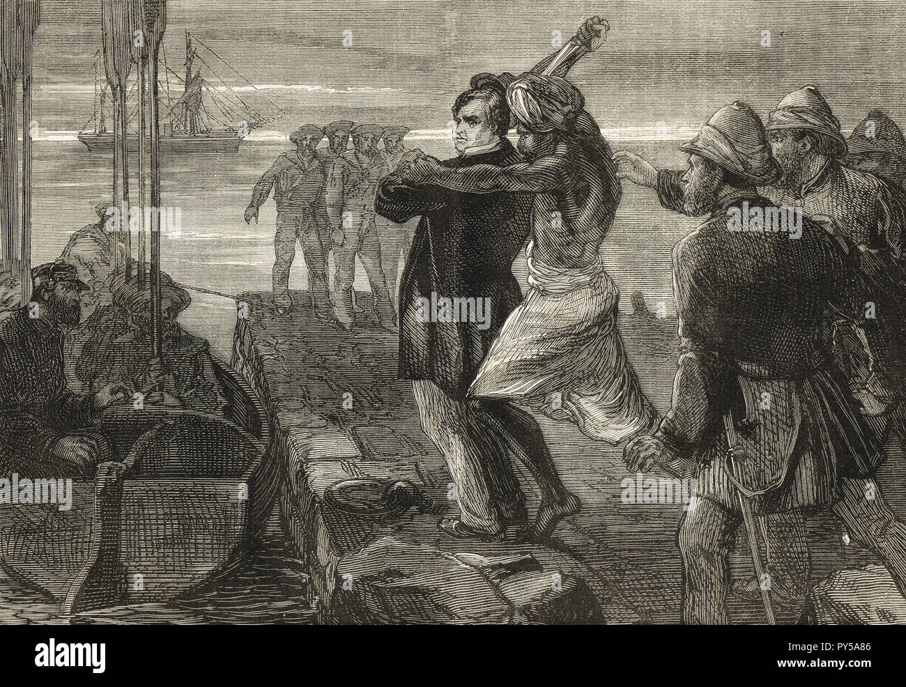 L'assassinat du comte de Mayo, vice-roi de l'Inde, tout en visitant la colonie pénitentiaire à Port Blair dans les îles Andaman, le 8 février 1872. Assassiné par Sher Ali Afridi Pathan Afridi un condamné. Banque D'Images