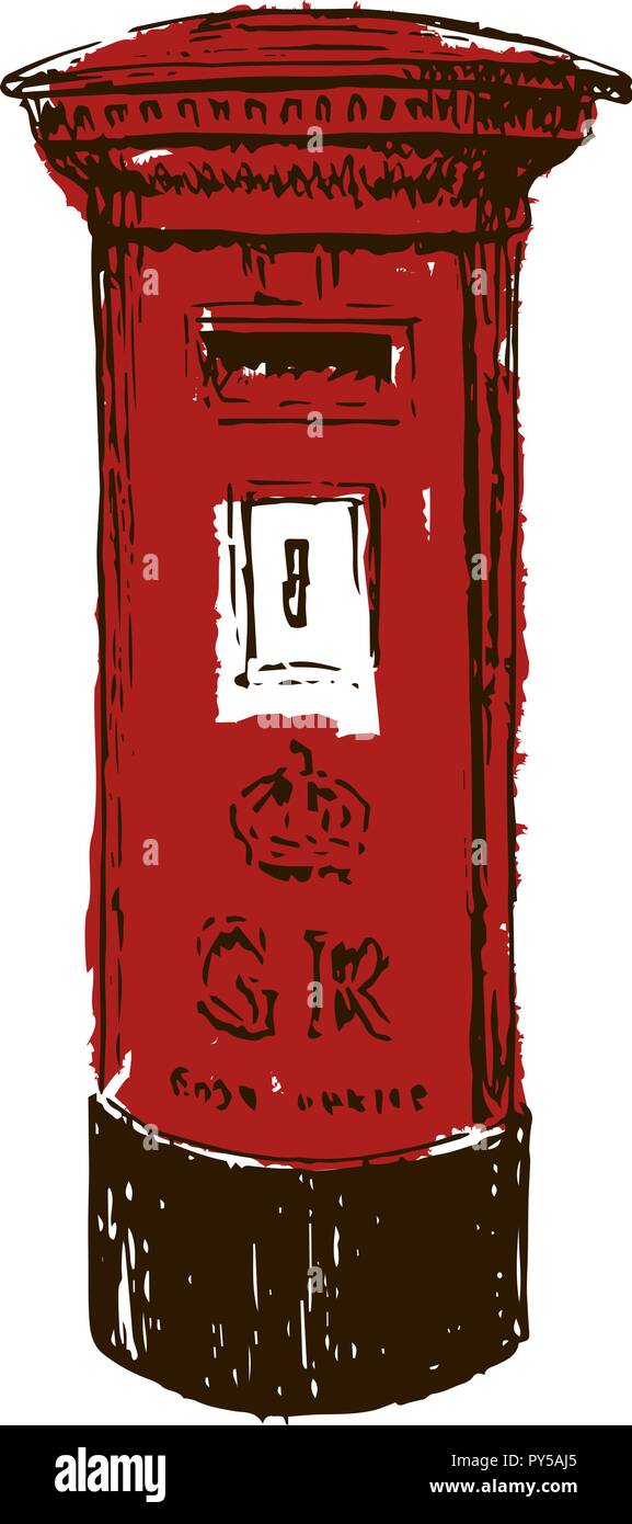 Britannique, traditionnel, rouge, Royal Mail pilier fort. Stylo encre style croquis. Concept idée de logo, tag, bannière, publicité, impression, emballage, décoration, Illustration de Vecteur