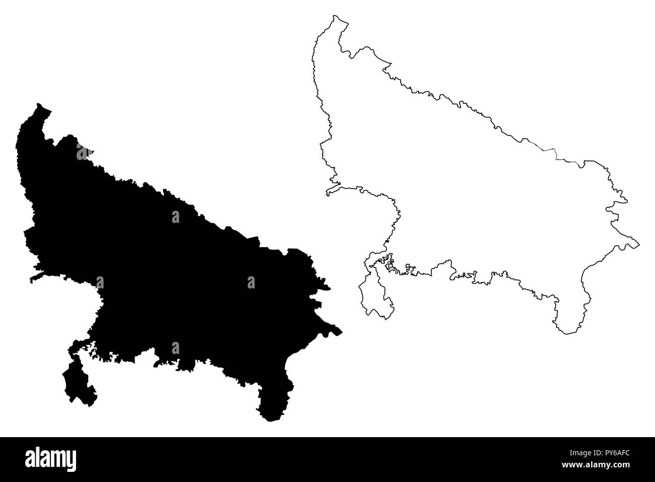 L'Uttar Pradesh (États et territoires de l'union de l'Inde, États fédérés, République de l'Inde) map vector illustration, croquis gribouillis d'Uttar Pradesh (UP) Illustration de Vecteur