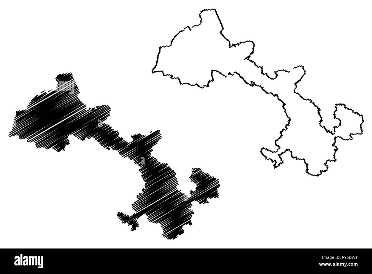 La province de Gansu (divisions administratives de Chine, Chine, République populaire de Chine, RÉPUBLIQUE POPULAIRE DE CHINE) map vector illustration gribouillage, croquis du Gansu Illustration de Vecteur