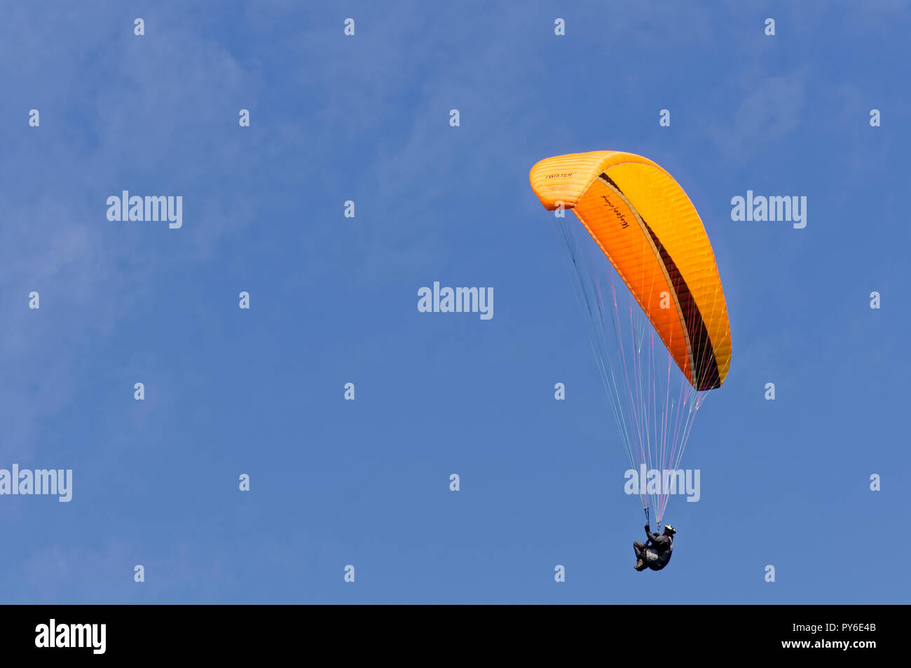 Parapente à la montagne Tegelberg dans les Alpes d'Ammergau, près de Schwangau, district d'Ostallgäu, Allgäu, Bavière, Allemagne Banque D'Images