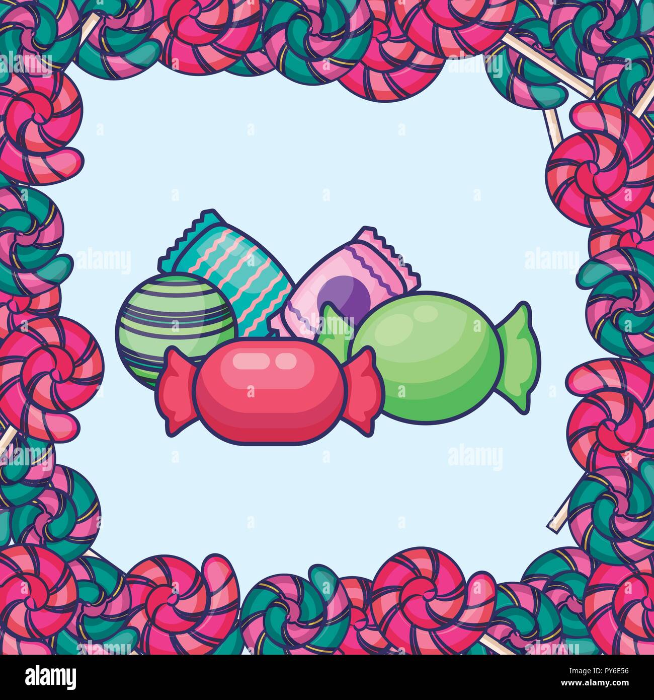 Sur fond bleu bonbons et confiseries, design coloré. vector illustration Illustration de Vecteur