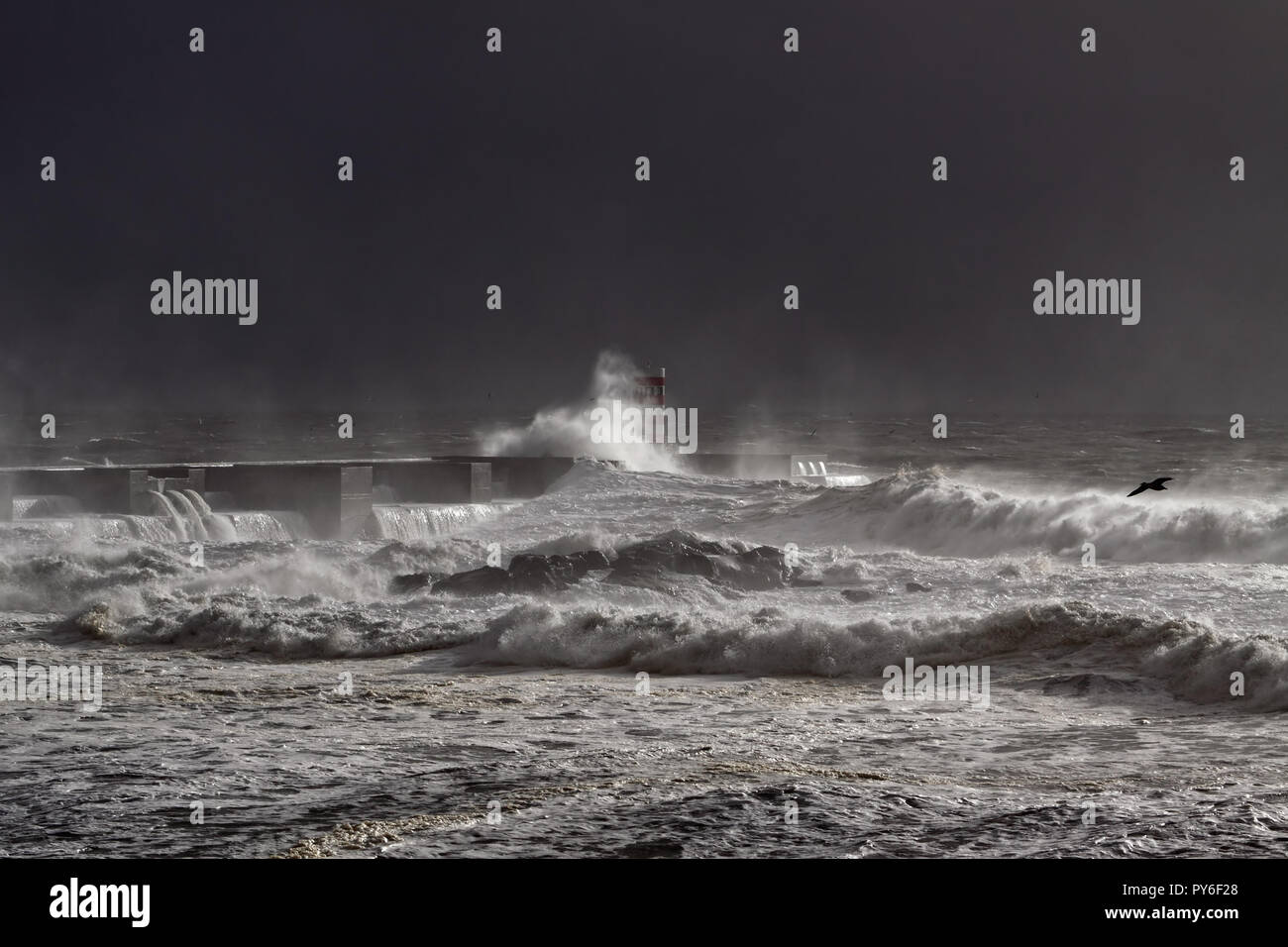 Tempête sur la mer Noire, à l'embouchure de la rivière Douto, Porto Banque D'Images