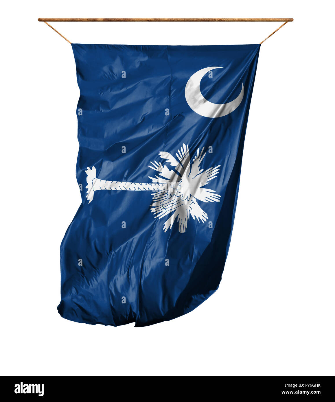 État du pavillon de la Caroline du Sud. Drapeau Vertical.isolé sur un fond blanc. Banque D'Images