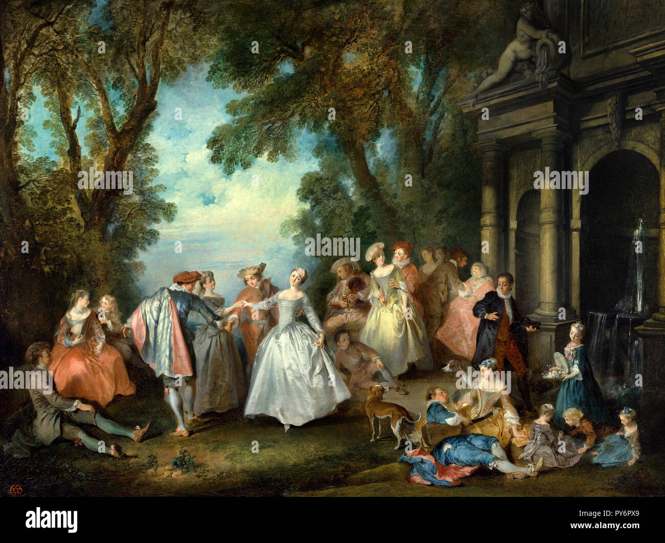 Nicolas Lancret, danse devant une fontaine, vers 1724 huile sur toile, le J. Paul Getty Museum, Los Angeles, USA. Banque D'Images