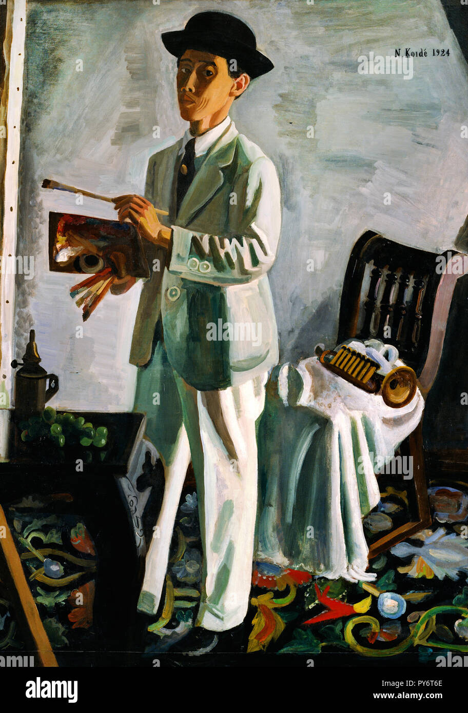 Narashige Koide, Autoportrait avec un chapeau 1924 Huile sur toile, Musée d'Art Bridgestone, Tokyo, Japon. Banque D'Images Narashige Koide, Autoportrait avec un chapeau 1924 Huile sur toile, Musée d'Art Bridgestone, Tokyo, Japon. Banque D'Images
