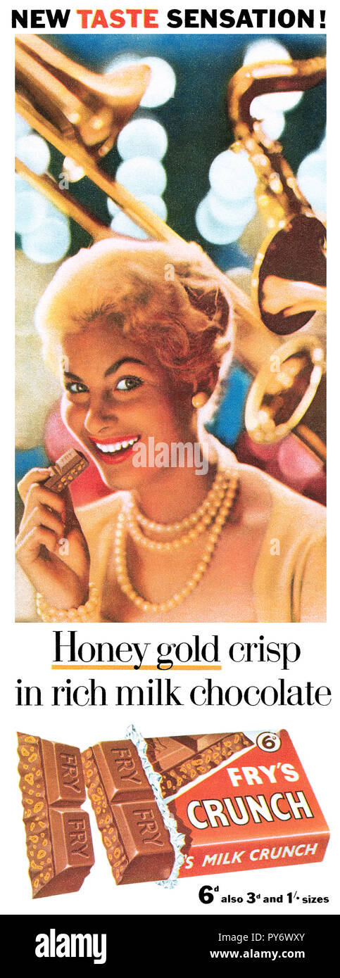 1958 La publicité pour le chocolat Crunch Fry's bar. Banque D'Images