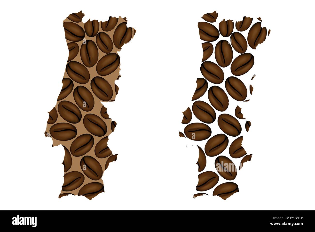 Portugal - Carte de grain de café, République Portugaise site faites de grains de café, Illustration de Vecteur