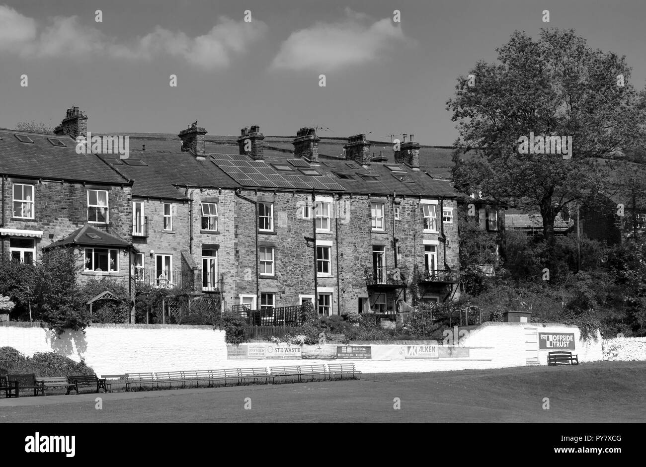 Le Hayfield Cottages, Derbyshire Banque D'Images