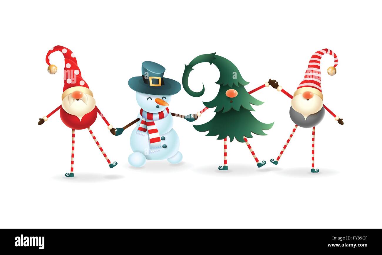 Les amis heureux de célébrer le solstice d'hiver, Noël et Nouvel An. Les gnomes scandinaves et bonhomme Illustration de Vecteur