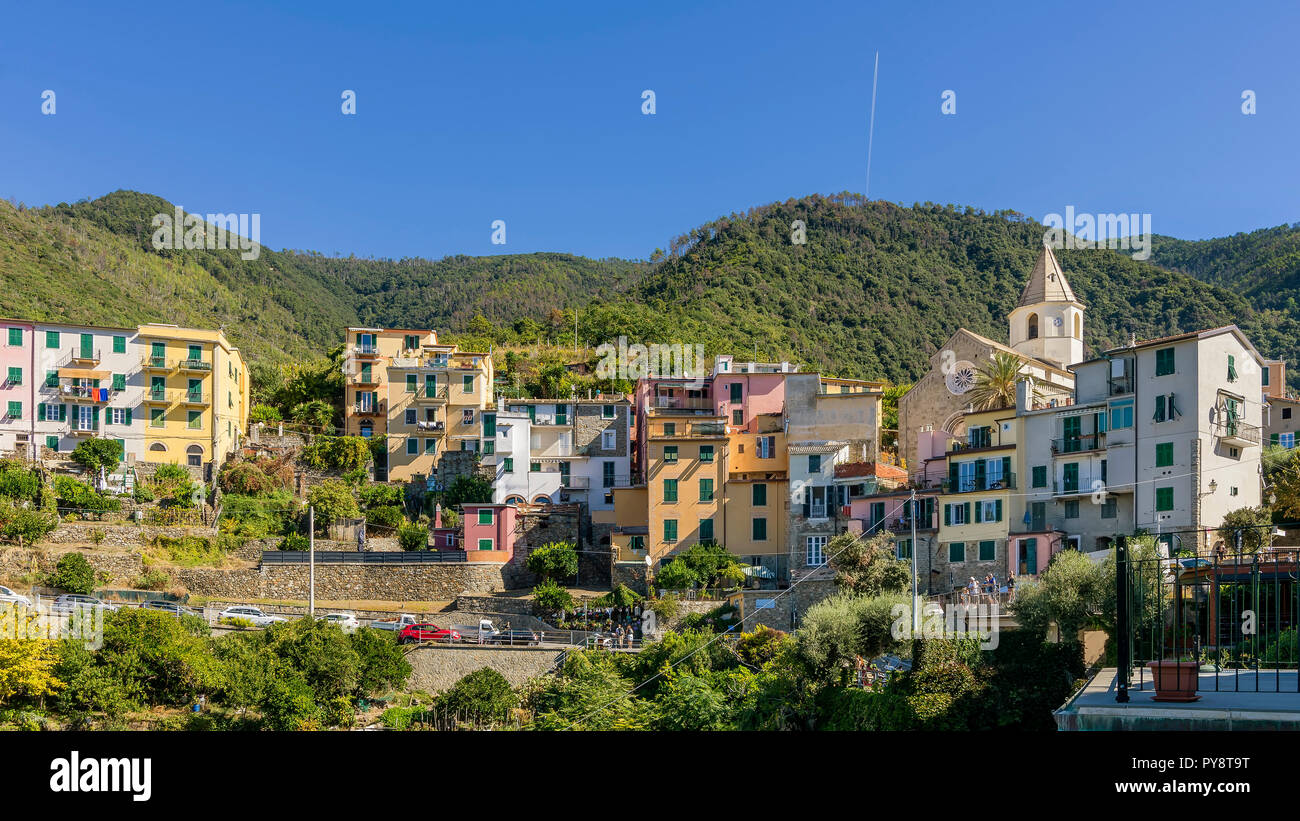 Le centre historique de la ville vallonnée de Corniglia, Cinque Terre, ligurie, italie Banque D'Images
