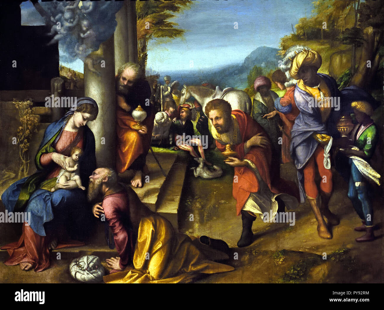 Adoration des Mages 1516-1517 Corrège (Antonio Allegri) 16e siècle, l'Italie, l'italien. Banque D'Images