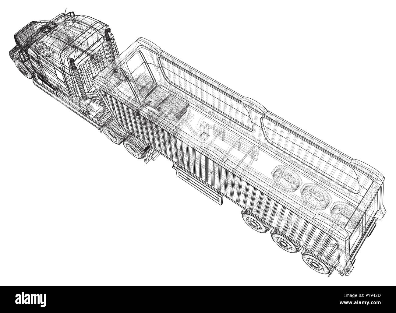 Camion de transport moderne isolé sur fond blanc. Eurotrucks véhicule. Illustration 3d de traçage. Format vectoriel EPS 10 Illustration de Vecteur