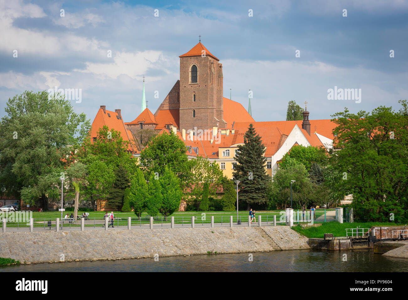 L'île de Sable de Wroclaw, vue du 14ème siècle, l'église Notre Dame sur l'île de Sable sur le sable, dans le centre de Wroclaw, Pologne. Banque D'Images