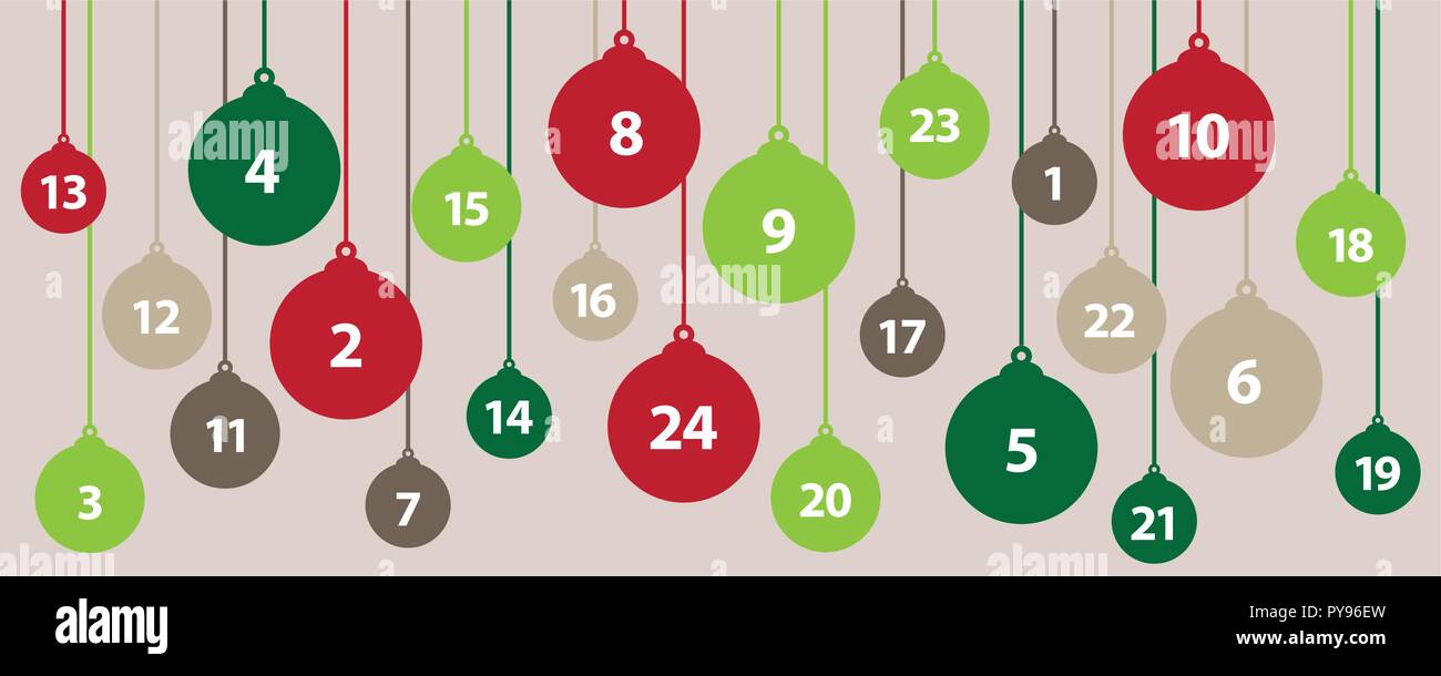 Calendrier de l'avent 24 boules d'arbre de noël en vert et rouge illustration vecteur EPS10 Illustration de Vecteur