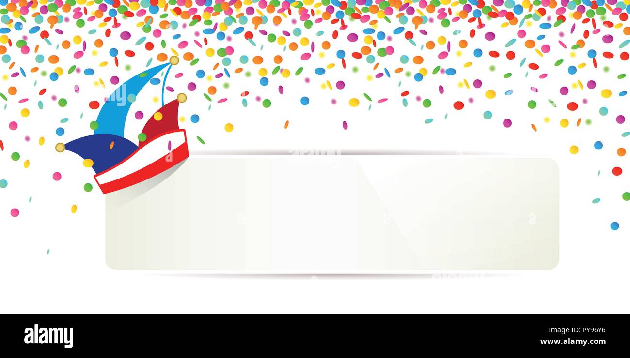 Confettis carnaval et pac traditionnelle avec bannière blanche pour votre texte isolé sur un fond blanc vector illustration EPS10 Illustration de Vecteur