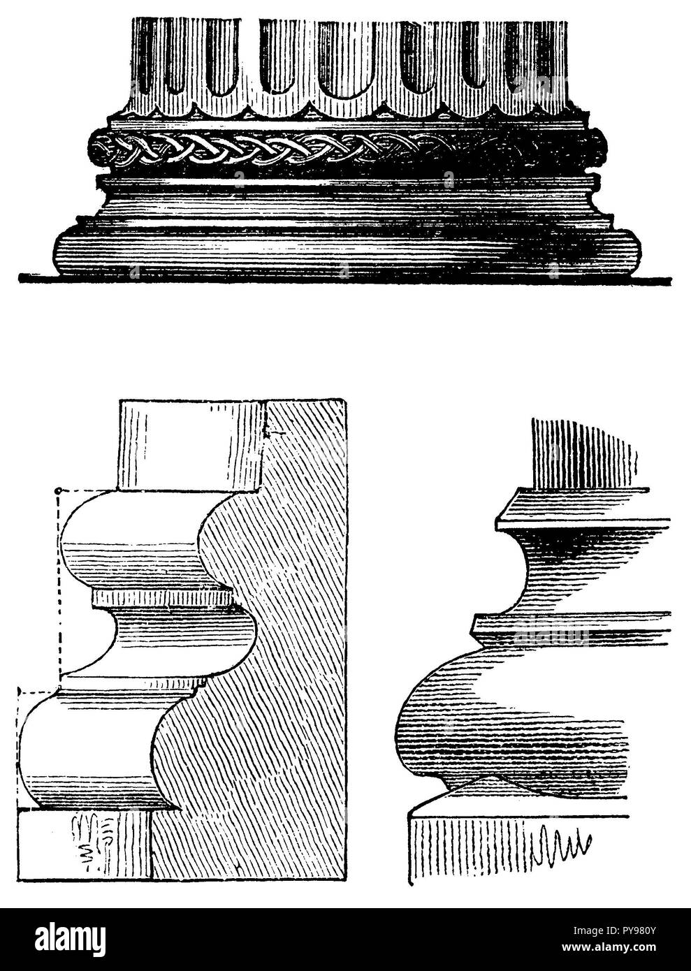 Base de grenier (haut), base romane (en bas à gauche), base gothique (en bas à droite), Banque D'Images