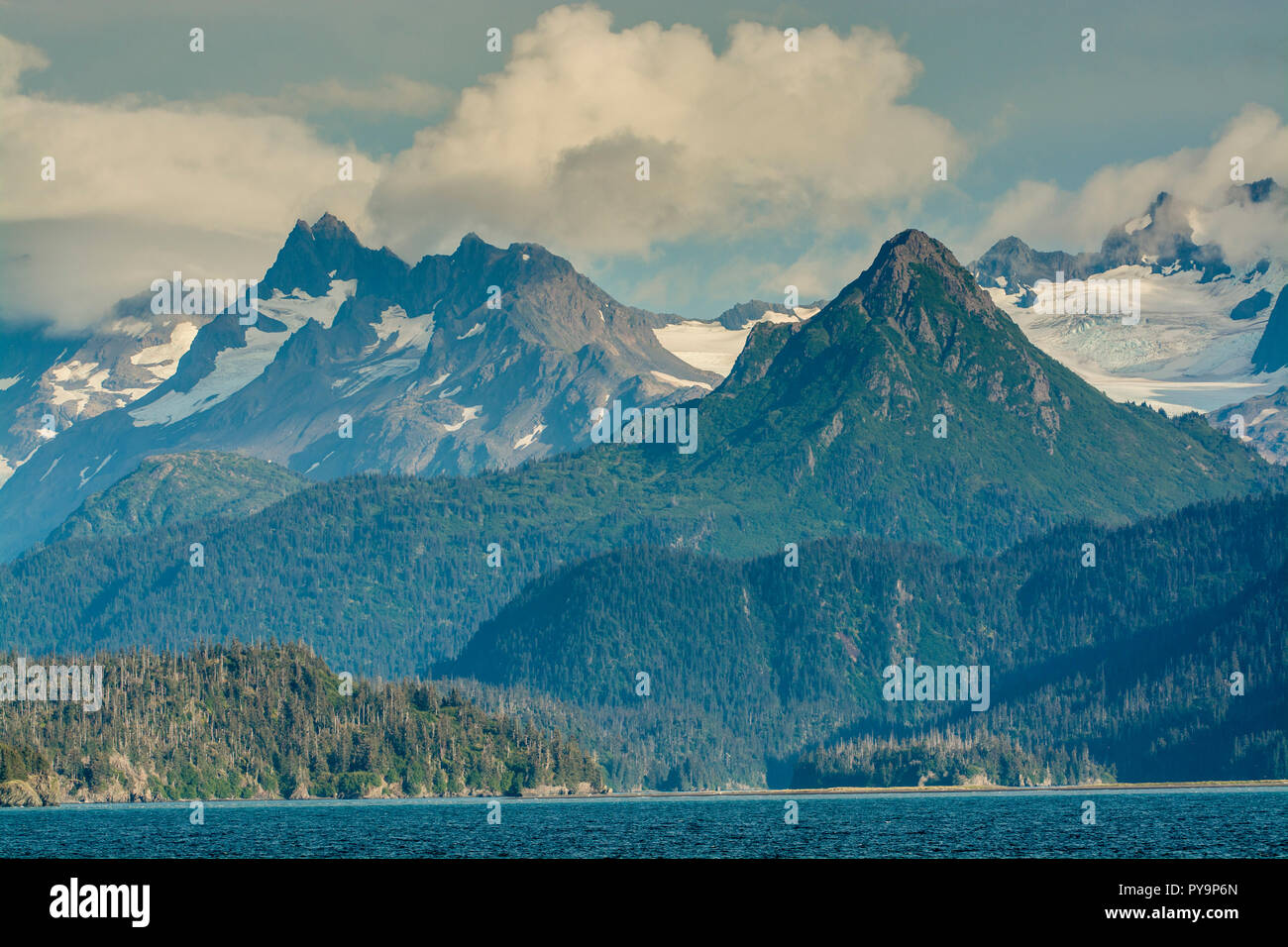 Montagnes Kenai, Homer paysages, Harding Icefield, Kachemak Bay, Kenai Fjords National Park, Alaska, USA. Banque D'Images