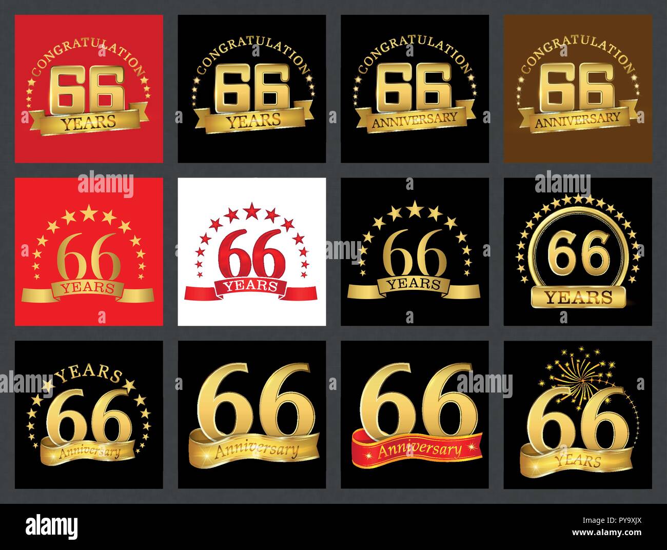 Numéro de série de soixante-six (66 ans) célébration du design. Anniversaire nombre d'éléments de modèle pour votre fête d'anniversaire. Illustration de Vecteur